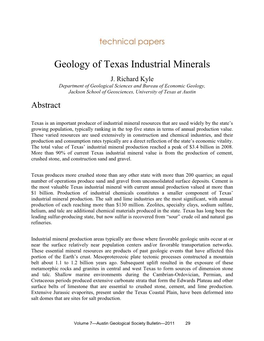 Geology of Texas Industrial Minerals J