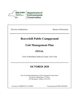 Beaverkill Public Campground Unit Management Plan