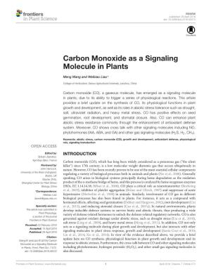 Carbon Monoxide As a Signaling Molecule in Plants