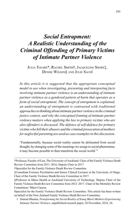 Social Entrapment: a Realistic Understanding of the Criminal Offending of Primary Victims of Intimate Partner Violence