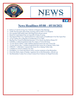 News Headlines 05/08 – 05/10/2021