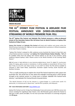 The 61 Sydney Film Festival & Adelaide Film Festival