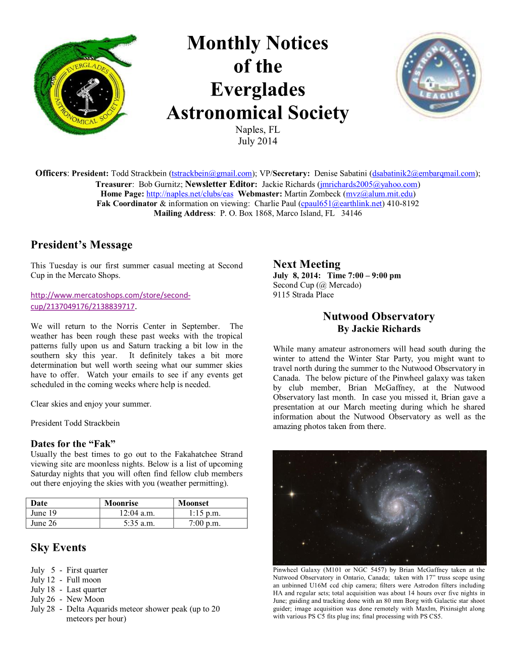 Monthly Notices of the Everglades Astronomical Society