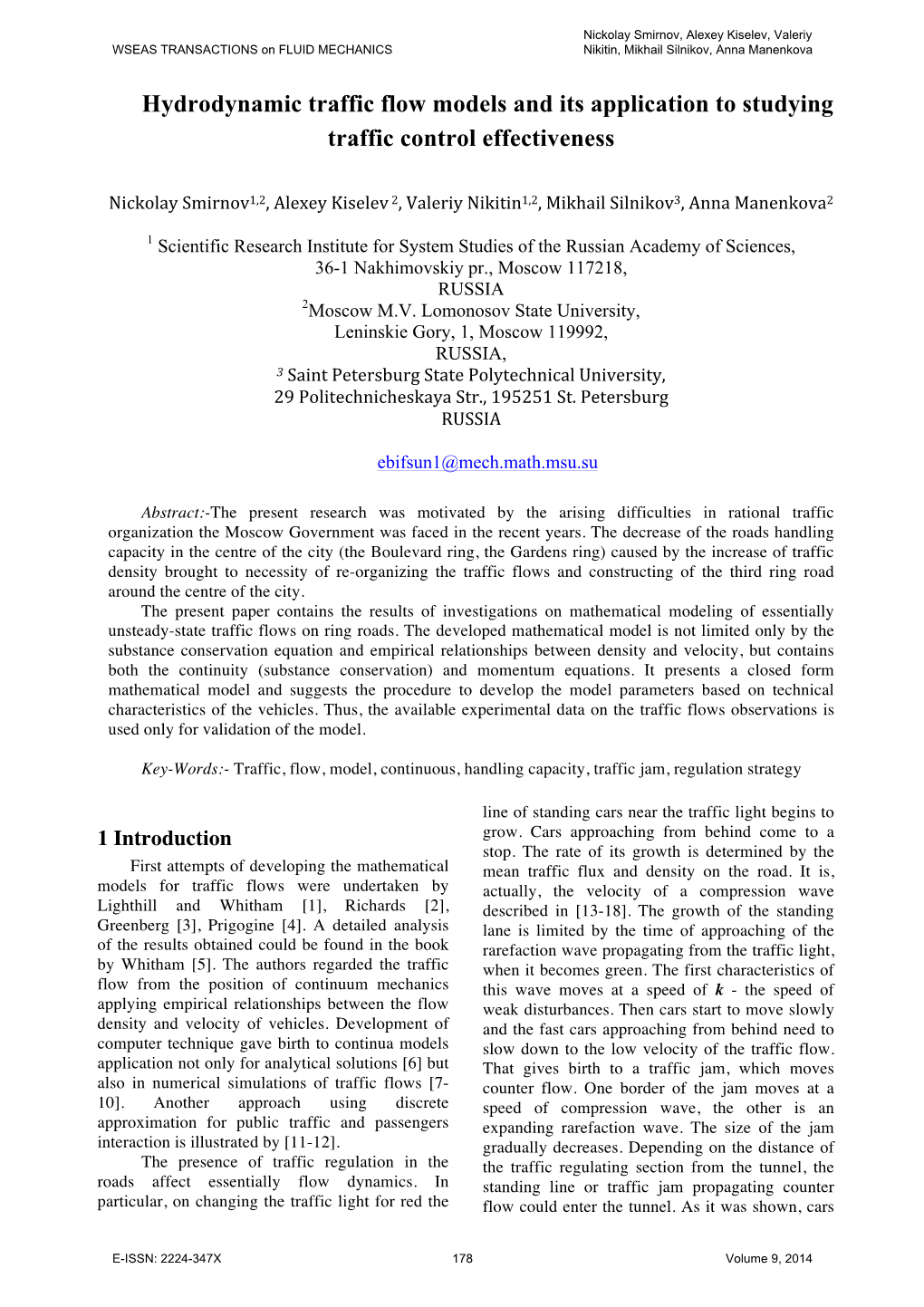 Hydrodynamic Traffic Flow Models and Its Application to Studying Traffic Control Effectiveness