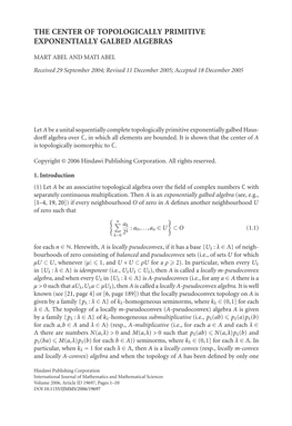 The Center of Topologically Primitive Exponentially Galbed Algebras