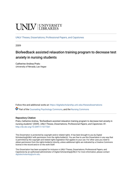 Biofeedback Assisted Relaxation Training Program to Decrease Test Anxiety in Nursing Students