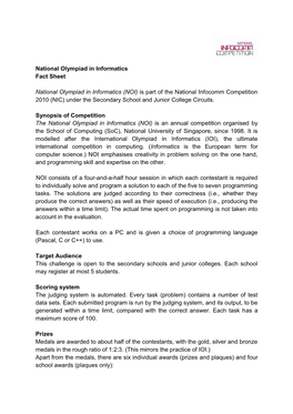 Is Part of the National Infocomm Competition 2010 (NIC) Under the Secondary School and Junior College Circuits