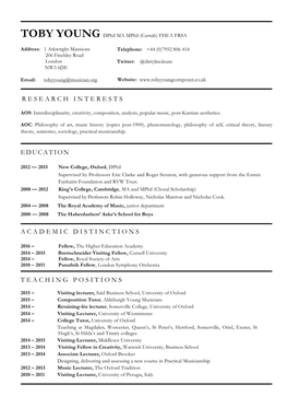 Toby Young Academic CV