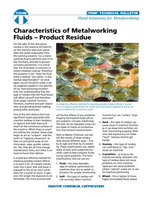 Characteristics of Metalworking Fluids – Product Residue