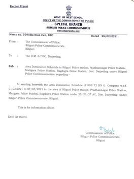 OFFICE of the COMMISSIONER of POLICE SPECIAL BRANCH Slliguri POLICE COMMISSIONERATE Memo No