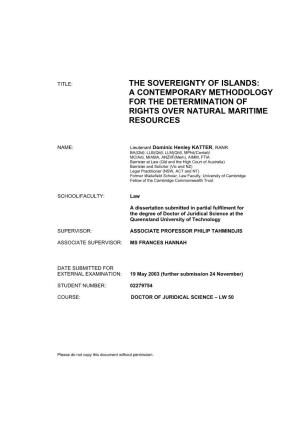The Sovereignty of Islands : a Contemporary Methodology for The