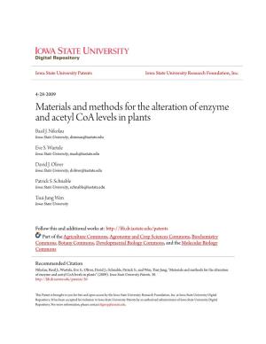 Materials and Methods for the Alteration of Enzyme and Acetyl Coa Levels in Plants Basil J