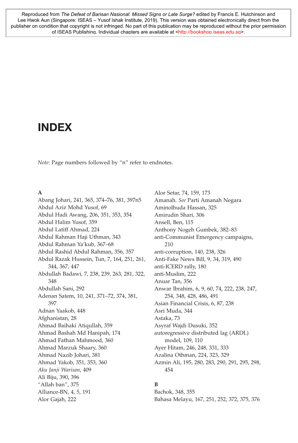 Page Numbers Followed by “N” Refer to Endnotes. a Abang Johari, 241, 365