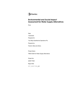 Environmental and Social Impact Assessment for Water Supply Alternatives