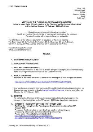 Planning and Environment Meeting 15Th February 2021