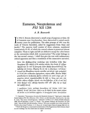 Eumenes, Neoptolemus and "PSI" XII 1284 Bosworth, a B Greek, Roman and Byzantine Studies; Jan 1, 1978; 19, 3; Periodicals Archive Online Pg