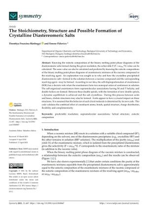 The Stoichiometry, Structure and Possible Formation of Crystalline Diastereomeric Salts