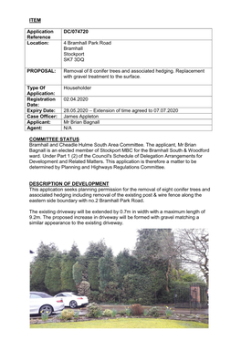 ITEM Application Reference DC/074720 Location: 4 Bramhall