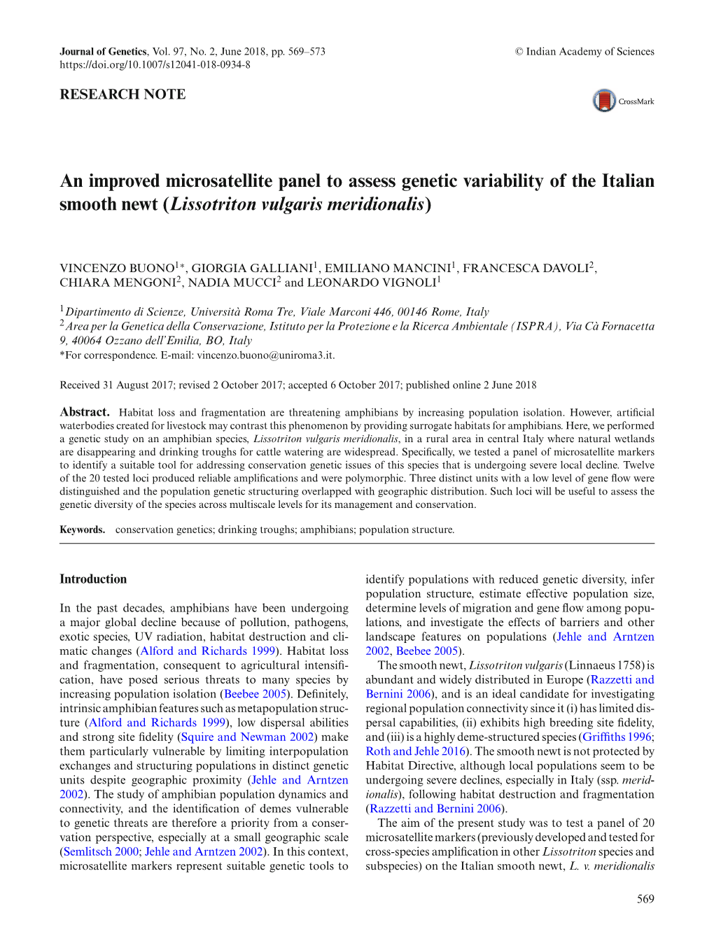 An Improved Microsatellite Panel to Assess Genetic Variability of the Italian Smooth Newt (Lissotriton Vulgaris Meridionalis)