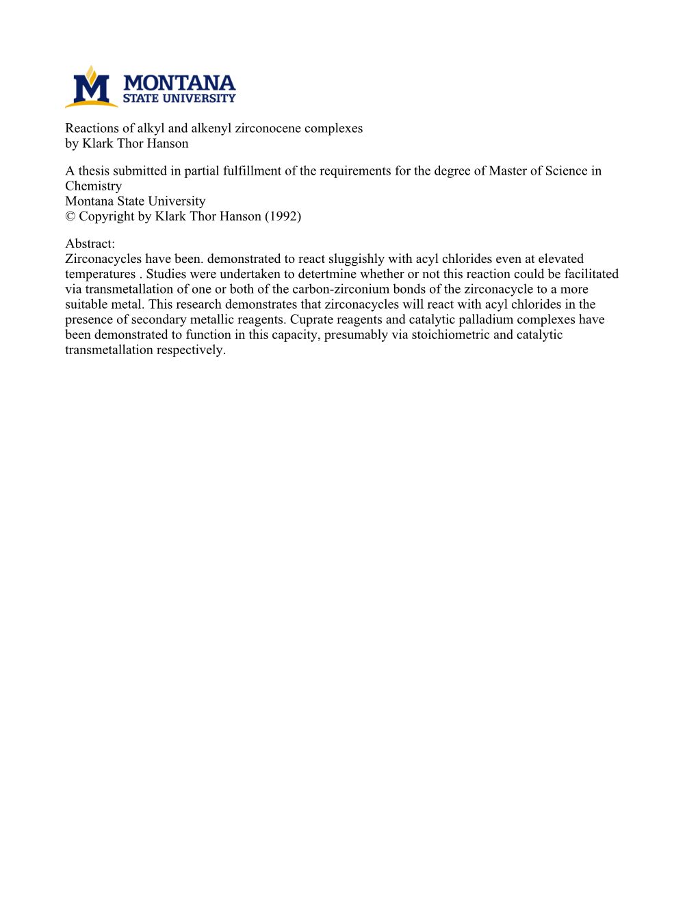 Reactions of Alkyl and Alkenyl Zirconocene Complexes