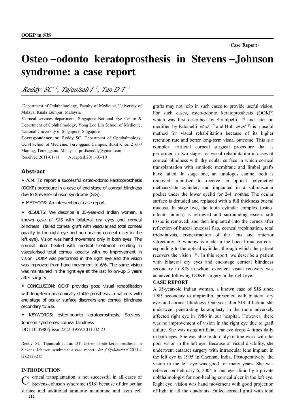 Osteo-Odonto Keratoprosthesis in Stevens-Johnson Syndrome: a Case