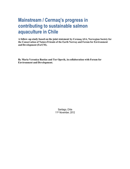 Mainstream / Cermaq's Progress in Contributing to Sustainable Salmon