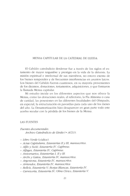 MENSA CAPITULAR DE LA CATEDRAL DE LLEIDA El Cabildo