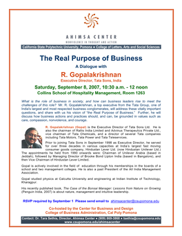 R. Gopalakrishnan Executive Director, Tata Sons, India Saturday, September 8, 2007, 10:30 A.M