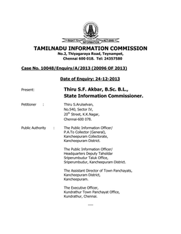 Tamilnadu Informat Milnadu Information Commission