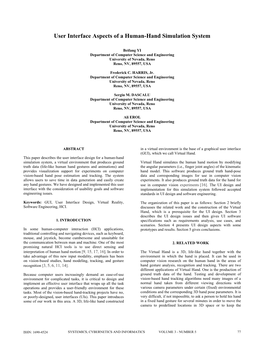 User Interface Aspects of a Human-Hand Simulation System