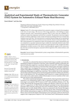 (TEG) System for Automotive Exhaust Waste Heat Recovery