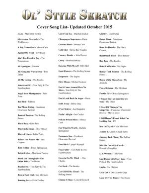 Cover Song List- Updated October 2015