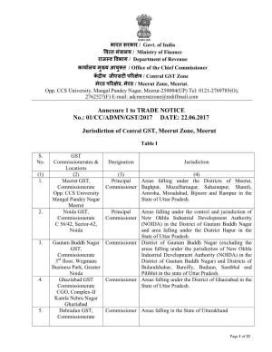 22.06.2017 Jurisdiction of Central GST, Meerut Zone, Meerut