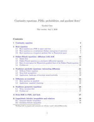 Continuity Equations, Pdes, Probabilities, and Gradient Flows