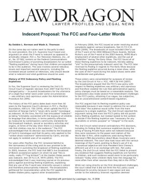 "Indecent Proposal: the FCC and Four-Letter Words," Lawdragon.Com