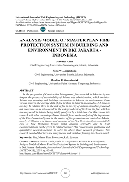 Analysis Model of Master Plan Fire Protection System in Building and Environment in Dki Jakarta - Indonesia