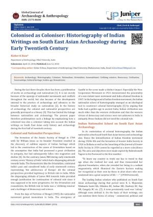 Historiography of Indian Writings on South East Asian Archaeology During Early Twentieth Century