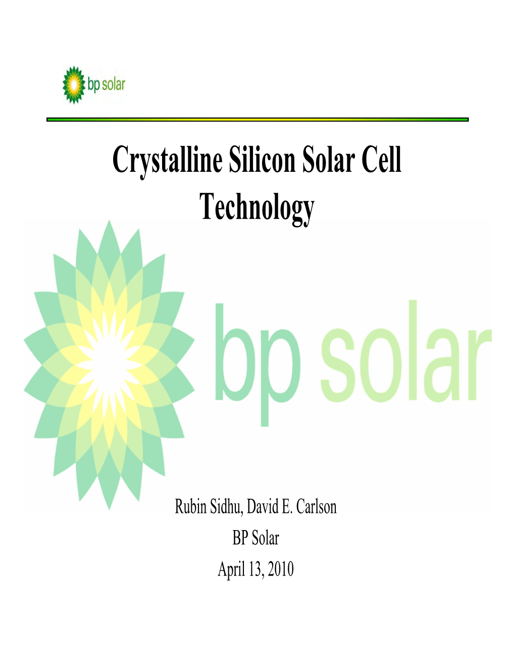 Crystalline Silicon Solar Cell Technology