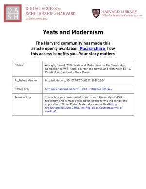 Yeats and Modernism