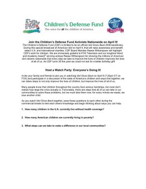 Join the Children's Defense Fund Activists Nationwide on April 9! Host