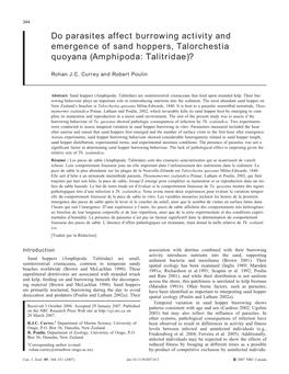 Do Parasites Affect Burrowing Activity and Emergence of Sand Hoppers, Talorchestia Quoyana (Amphipoda: Talitridae)?