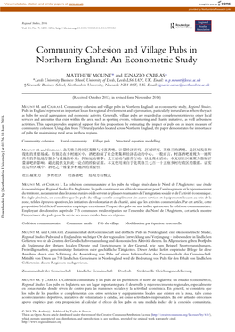 Community Cohesion and Village Pubs in Northern England: an Econometric Study