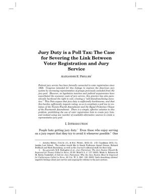 Jury Duty Is a Poll Tax: the Case for Severing the Link Between Voter Registration and Jury Service