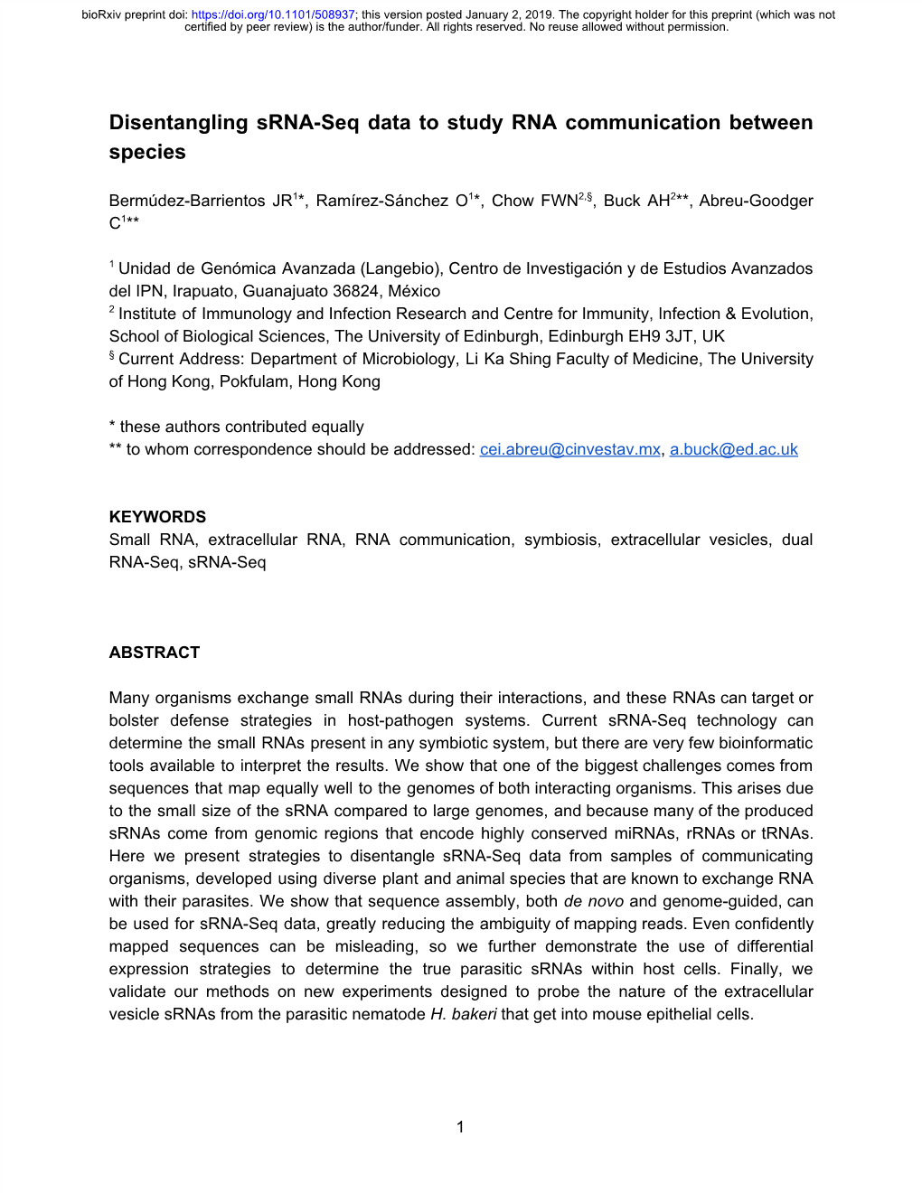 Disentangling Srna-Seq Data to Study RNA Communication Between Species