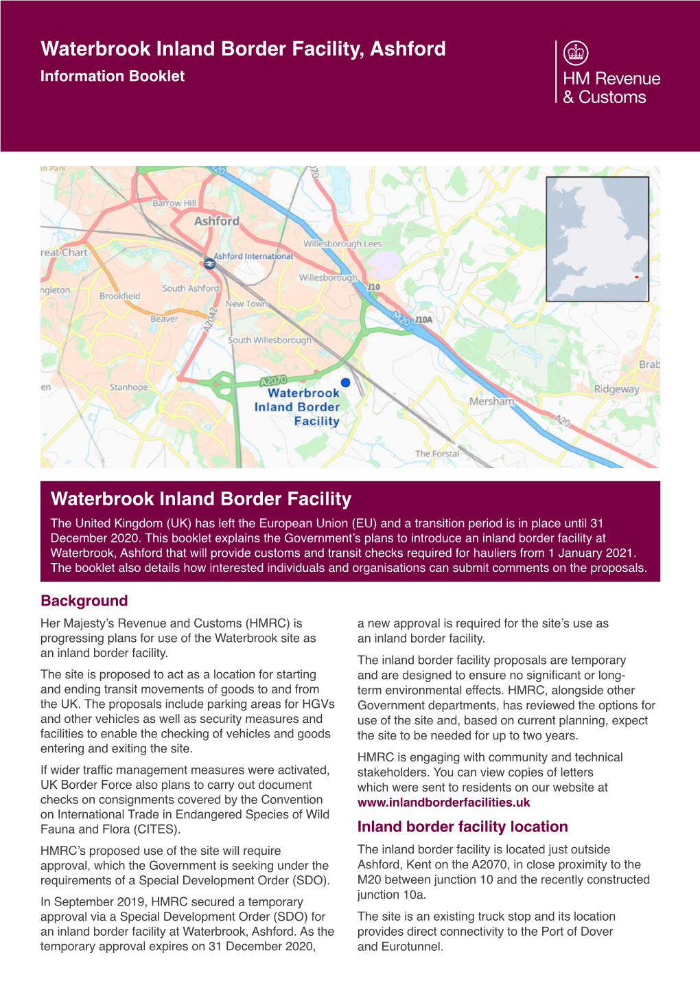 Waterbrook Inland Border Facility, Ashford Information Booklet