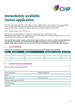 Immediately Available Homes Application