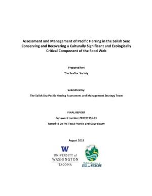 Assessment and Management of Pacific Herring in the Salish Sea: Conserving and Recovering a Culturally Significant and Ecologic