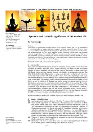 Spiritual and Scientific Significance of the Number 108 © 2018 Yoga Received: 19-11-2017 Accepted: 23-12-2017 Jai Paul Dudeja