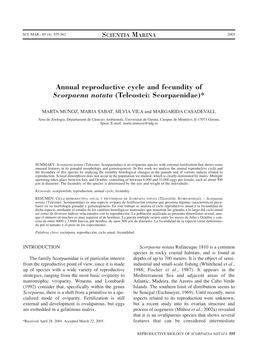 Annual Reproductive Cycle and Fecundity of Scorpaena Notata (Teleostei: Scorpaenidae)*