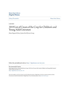 2019 List of Cream of the Crop for Children's and Young Adult Literature